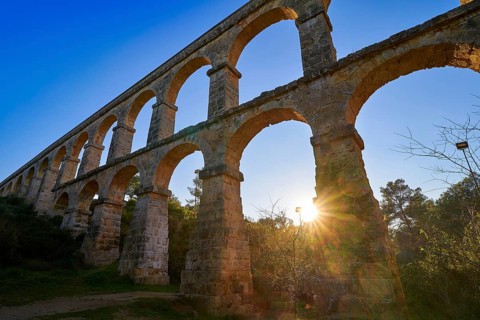 Aqueduct Les Ferreres o Pont del Diable in Tarragona of Catalonia Roman