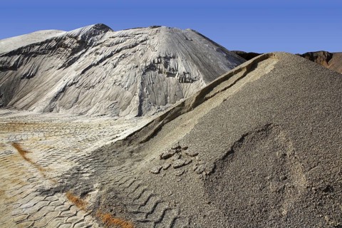 Sand quarry mounds of varied construction sands