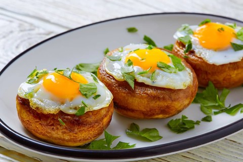 Tapas mushrooms with quail eggs from Spain pinchos pintxos