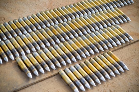30mm cannon shells used in an onboard cannon of an AH-64 apache helicopter