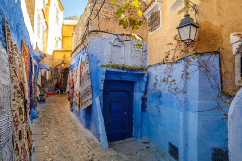 Rugs on Street of Chefchaouen, Morocco, Africa