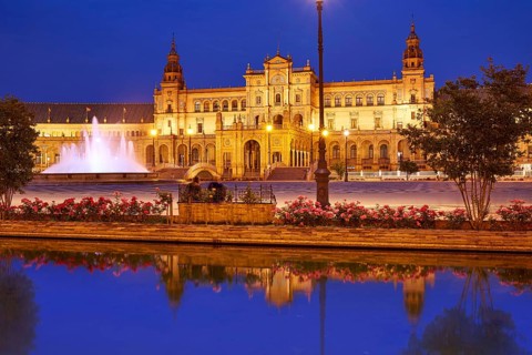 Seville Sevilla Plaza de Espana at sunset in Andalusia Spain square