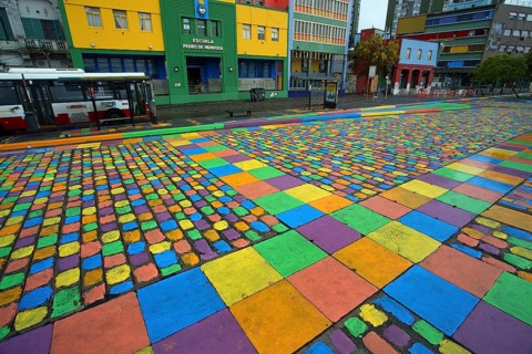La Boca, Buenos Aires, colourful floor tiles, Argentina, South America
