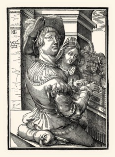 A young man playing the dulcimer, Christoffel van Sichem, after Hendrick Goltzius, 17th century,