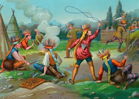 Old illustration. On this British 19th century illustration children are playing outdoors. A happy