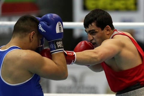 Sofia, Bulgaria. 27th February, 2021. Narek Manasyan (red) of Armenia and Radoslav Pantaleev of