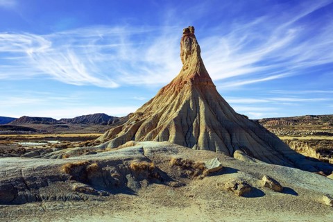 The rock of Castildetierra. Bardenas Reales, the Spanish province of Navarre. Rock formations are