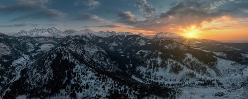 View of the High Tatras from Tatranska Javorina to Javorova valley to Ladovy and Lomnicky peaks