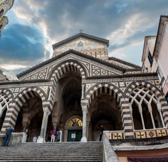 Portal of the mediaeval Saint Andrew cathedral in Amalfi, Italy, Europe