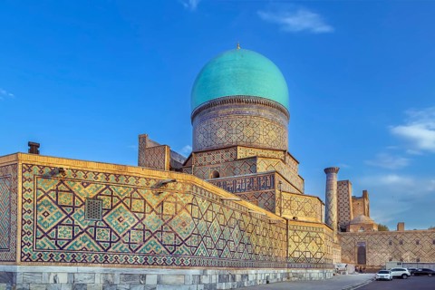 Dome of Tilya Kori Madrasa, Samarkand, Uzbekistan, Asia
