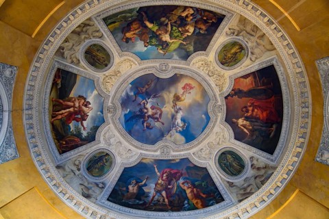 Paintings on the ceiling of Louvre Museum in Paris, France, Europe