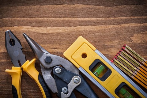 Set of pliers sharp steel cutter construction level wooden meter