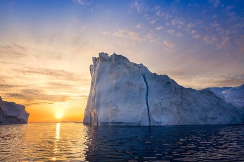 Greenland Ilulissat glaciers at fjord Disco Bay West Greenland