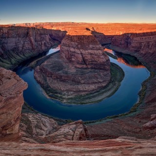 Horseshoe-shaped incised meander of the Colorado River located near the town of Page, Arizona,