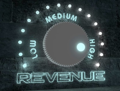 Balance adjust between low and high revenue. regulator with neon shine scale. 3D rendering