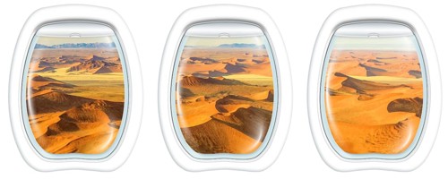 Three plane windows on Dead Valley, Sossusvlei desert in Namib Naukluft National Park, Namibia,