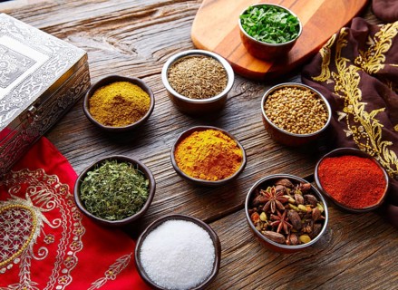 Indian cuisine spices mix as coriander curry cardamom cumin