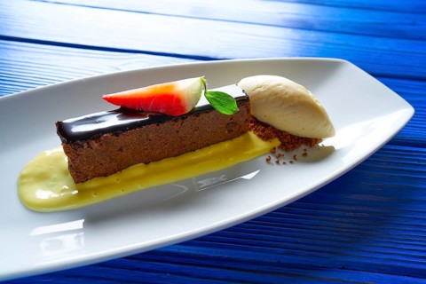 Chocolate brownie with vanilla ice-cream ice cream dessert