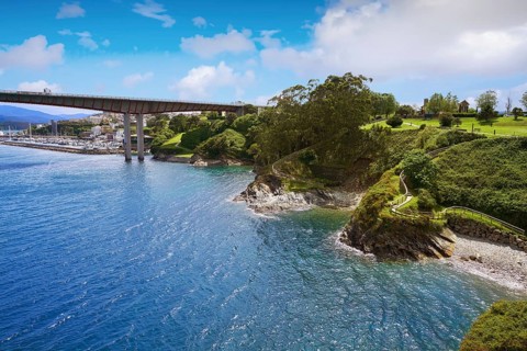 Ribadeo bridge over Eo river from Galicia in Spain