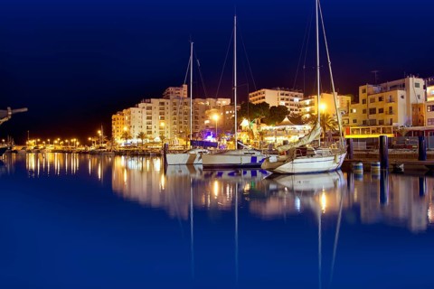 San Antonio de Portmany night port view in Ibiza island