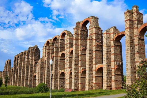 Acueducto Los Milagros in Merida Badajoz aqueduct at Extremadura of Spain