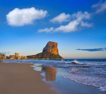 Arenal Bol beach in Calpe also Calp in Alicante of spain at Costa Blanca Arenal-Bol Ifach penon