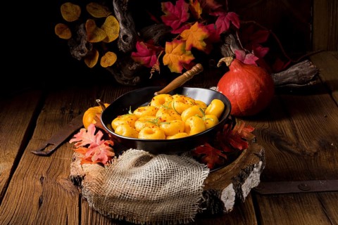 Delicious autumnal dumplings with hokkaido pumpkin puree