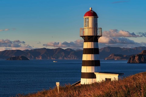 Petropavlovsky Lighthouse founded in 1850 located on Kamchatka Peninsula on shore of Avacha Gulf in