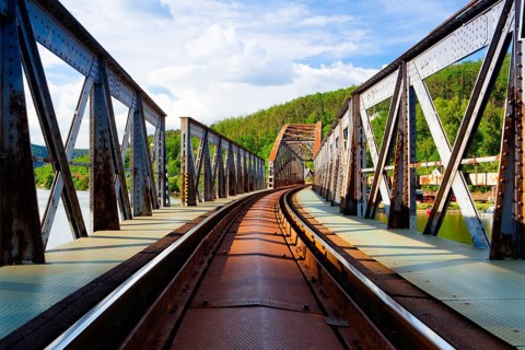 Single track railway bridge over the Vltava river, Czech Republic - HDR Image