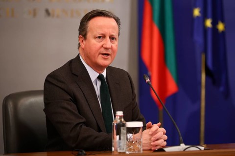 Sofia, Bulgaria - 14 February 2024: British Foreign Secretary David Cameron speaks to the media