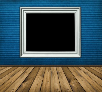 Vintage blue interior with wooden floor