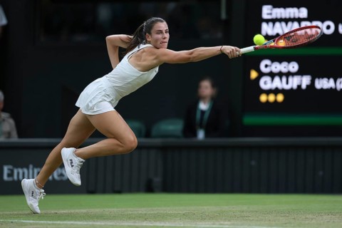 US tennis player Emma Navarro in action at the 2024 Wimbledon Championships, London, England,