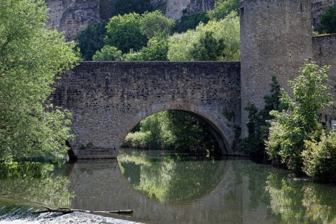 Reflection, River Alzette, Stierchen Bridge, Ground, Luxembourg, City of Luxembourg, Luxembourg,