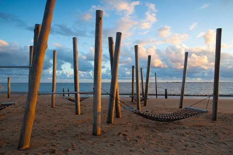 Dramatic sunset on the empty beach, Hjerting, Jutland, Denmark. Hjerting is a district of Esbjerg