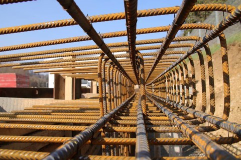 View through an object made of structural steel with a large depth of field