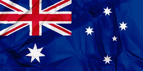 Waving flag of Australia, red blue white colors. 3d background