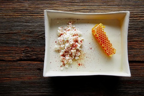 Cottage cheese curd with Honey honeycomb dessert
