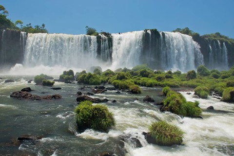 Part of the iguazu falls, seen from the brazilian side, one of the world's seven natural wonders
