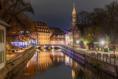 La Petite France at Christmas time, a picturesque district of the historic center of Strasbourg.