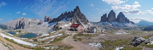 Panoramic view, Three Peaks, Paternkofel, Dreizinnenhütte, Bödenseen, Sesto Dolomites, South Tyrol
