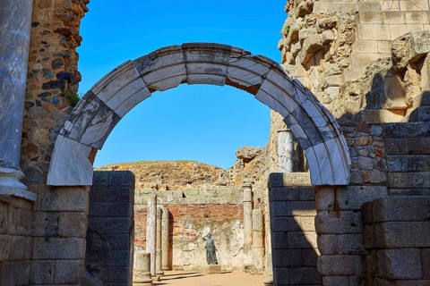 Merida in Badajoz Roman amphitheater at Spain by via de la Plata way