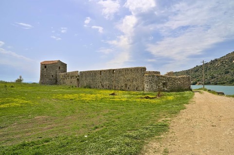 Triangular Venetian castle as part of Butrint in spring