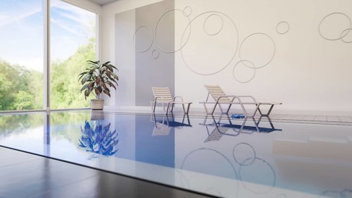 A private indoor pool with sun loungers. 3D illustration