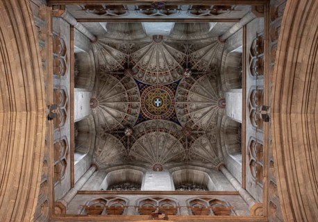 Canterbury, Cathedral, view into the crossing tower with fan vaults
