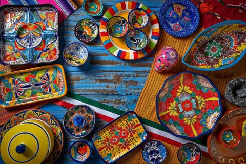 Mexican pottery Talavera style of Puebla in Mexico