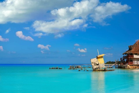 Holbox island beach in Mexico hurricane ruins house part
