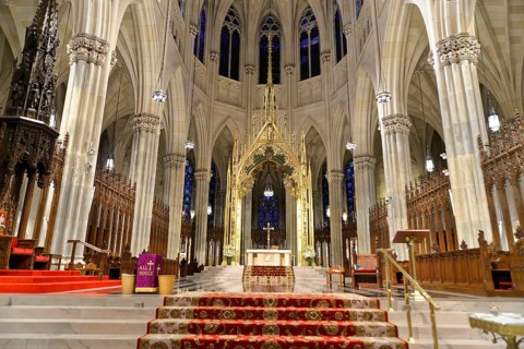 Saint Patricks Old Cathedral or Old St. Patricks, Lower Manhattan, Magnificent Gothic altar in the