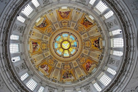 Dome of the Berlin Cathedral photographed from below with brightening in post