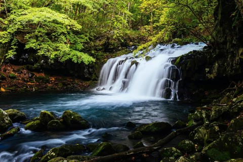 The magnificent Tateshina Otaki Falls on the famous Venus Line road, famous as a scenic driving