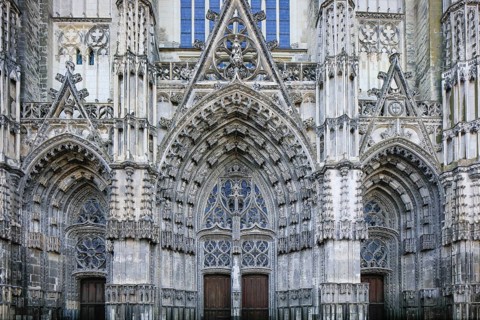 Gothic-style west façade of Saint-Gatien Cathedral, Tours, Indre-et-Loire department, Centre Val de